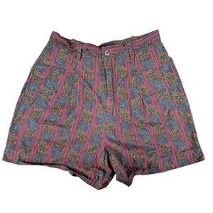 VTG 80s 90s Gap Pink Floral Paisley Striped Cotton Shorts - Women's Sz 6 / XS